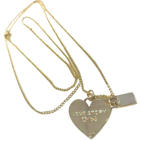 New! Cute Aesthetic CHLOE Love Story Heart Shape Long Pendant Necklace Gold Tone - Picture 2 of 6